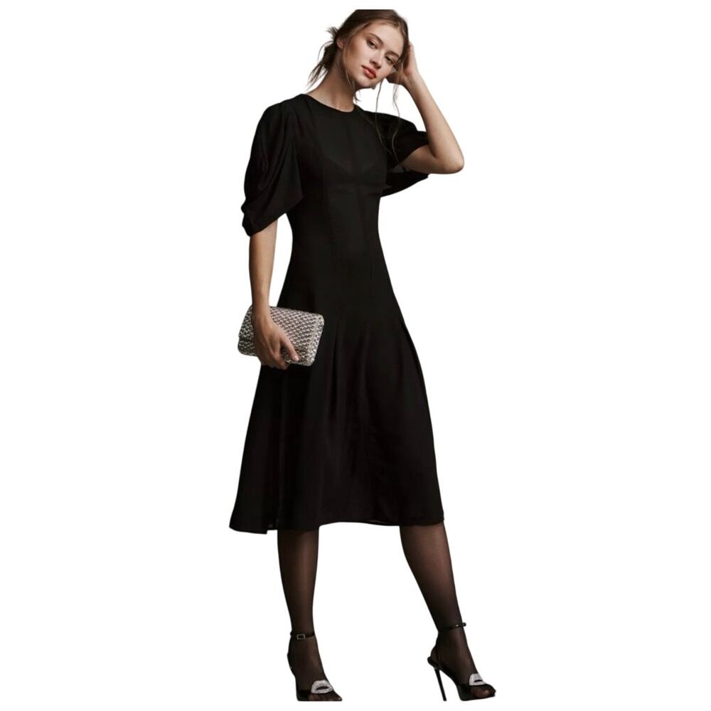 By Anthropologie Modern Sheer Black Midi Dress Womens Size 8 Event Dark Romance